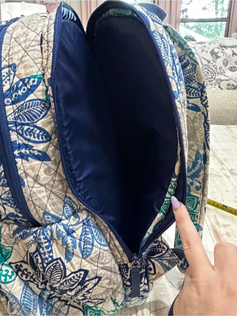 Vera Bradley Backpack Campus Tech Santiago Blue, Teal & Cream Floral Laptop Bag